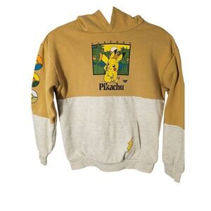 Pokemon Pikachu Hoodie Mustard Yellow Gray Colorblock Poke Balls Boys XL Kids
